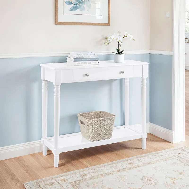 French Country Manor 1 Drawer Hall Entryway Table with Shelf