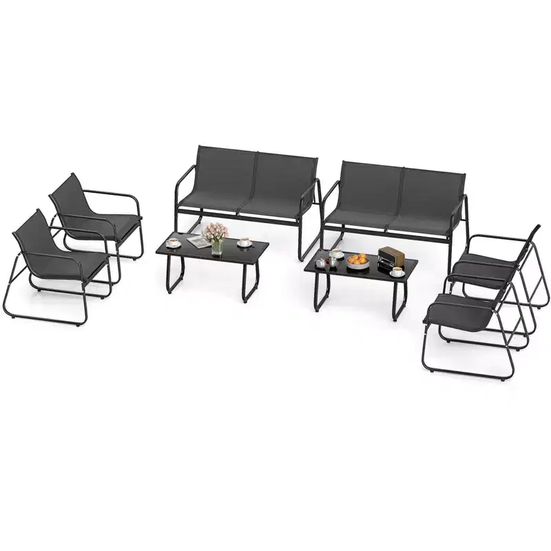 Costway 8 PCS Patio Furniture Set Fabric Lawn Chairs and Loveseat with Coffee Table