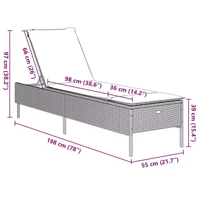 vidaXL Patio Sun Lounger Set PE rattan Extra Long Removable Covers