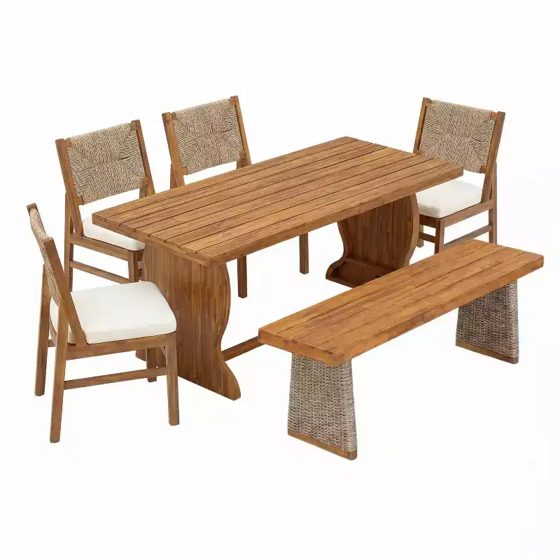 Christopher Knight Home Zola Modern 6 Piece Patio Acacia Dining Chairs with Wicker Backrest and Slatted Table Set
