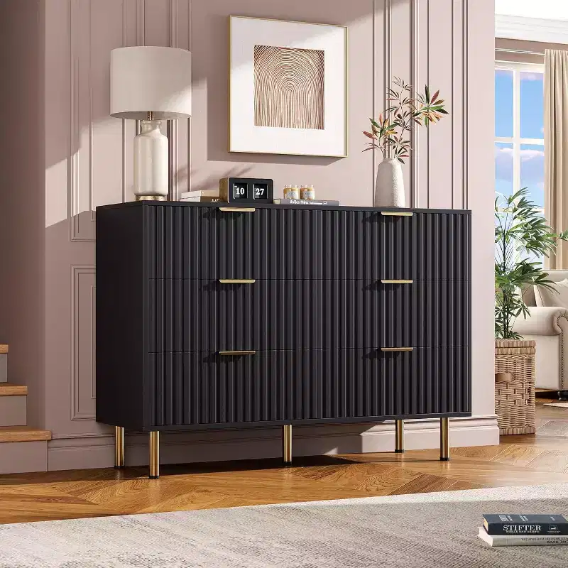 Bedroom Dresser Sets, 6 Drawer Dresser for Bedroom, Modern Chest with Spacious Deep Drawers, Wooden Organizer, for Living Room, Hallway