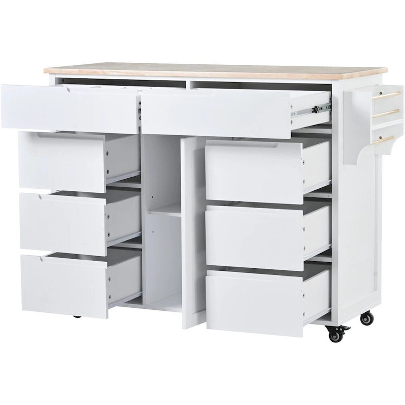 8 Drawer Rubber Wood Kitchen Island