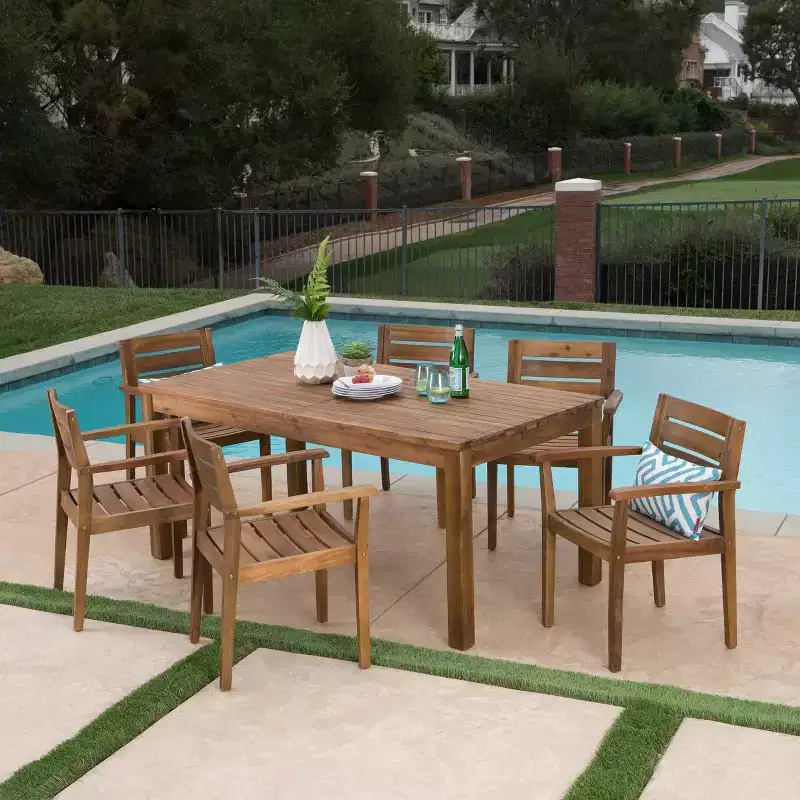 Wilson 7pc Acacia Wood Dining Set: Weather-Resistant, Expandable Table - Christopher Knight Home