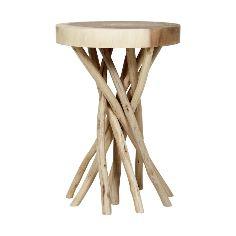Solid Wood Cross-Cut Accent Table With Branch Base by East at Main - Small