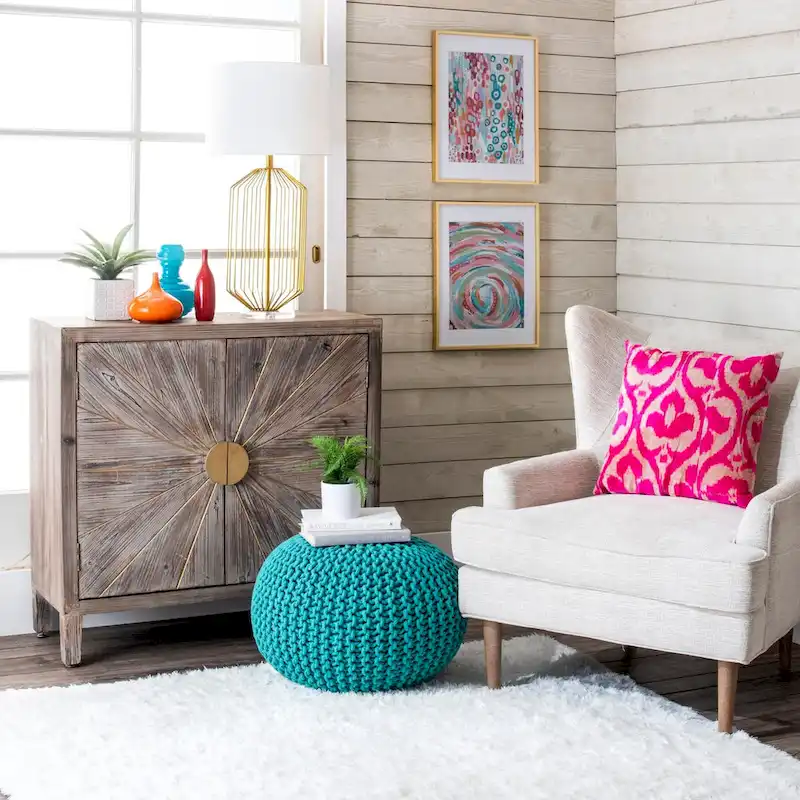 Nuloom Ling Round Knit Filled Ottoman Pouf