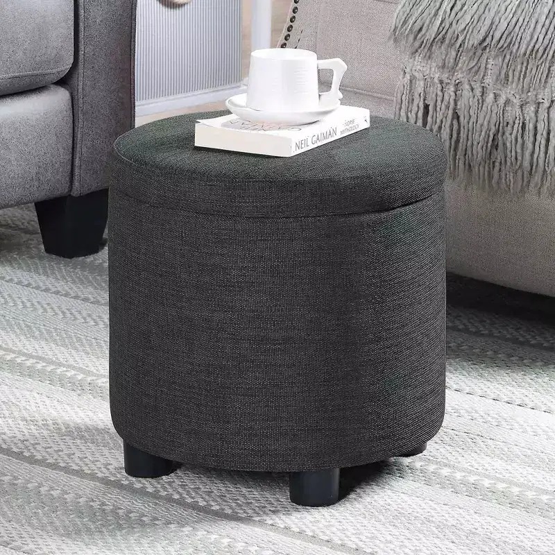Round Accent Storage Ottoman with Reversible Tray Lid