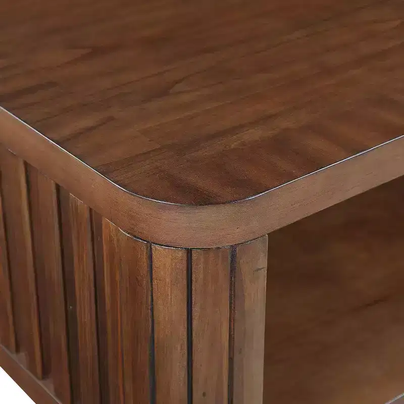 Wood Coffee Table with Solid Wood Legs and Open Storage Shelf, Espresso
