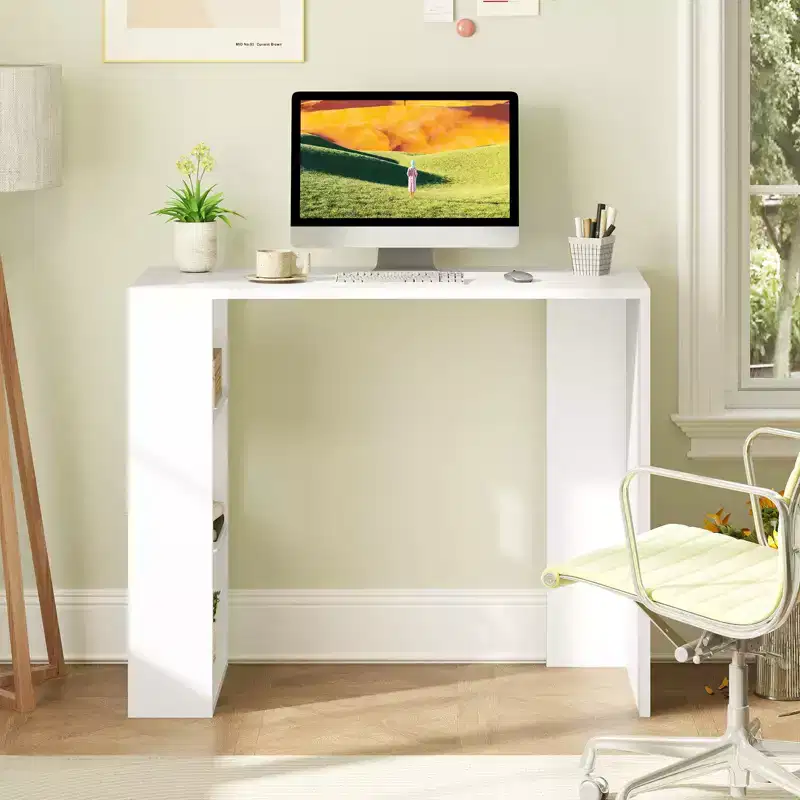 Costway 36 Compact Writing Desk w/ 3 Open Shelves Freestanding Anti-tipping Kit
