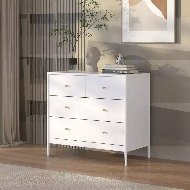 White Four - Drawer Children's Wardrobe, A Wooden Storage Cabinet Suitable For Children's Bedrooms, Nurseries, And Closets