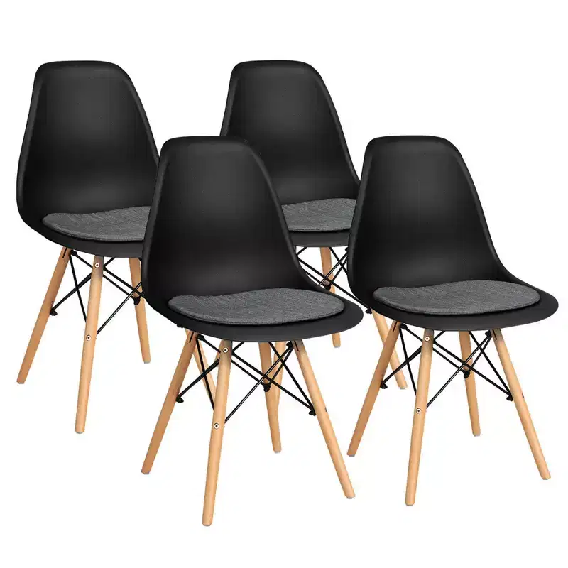 Costway 4PCS Dining Chair Mid Century Modern DSW Chair Furniture W/ Linen Cushion White