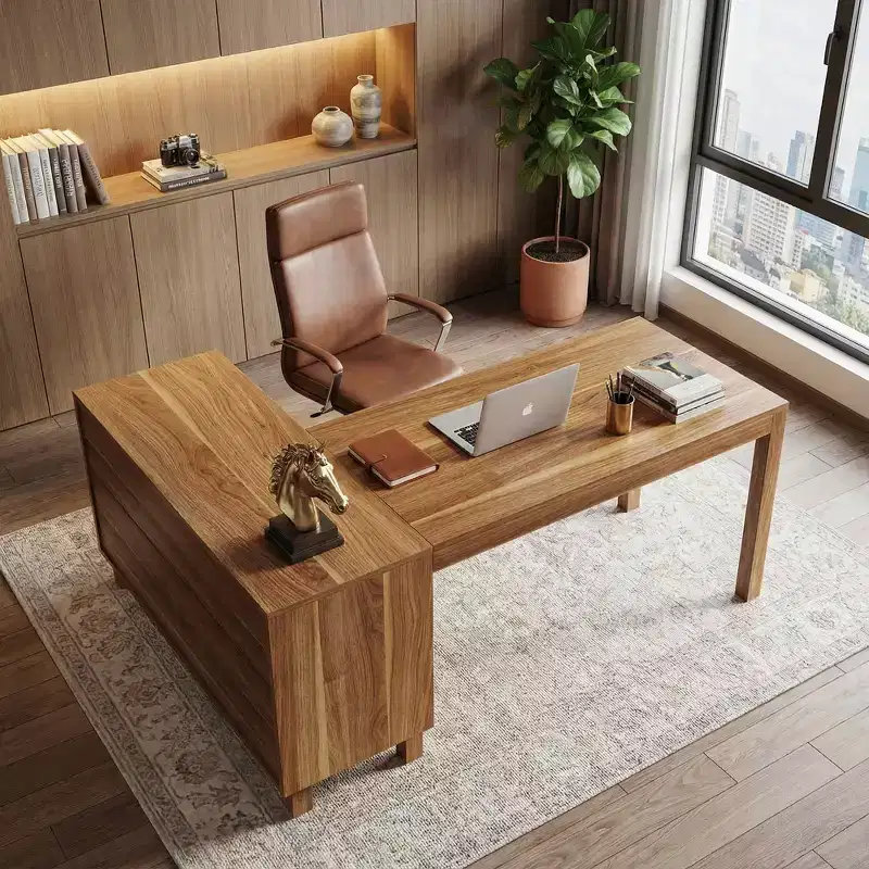 MAYEERTY 59-Inch L-Shaped Executive Desk, Home Office Computer Desk with Storage Cabinet