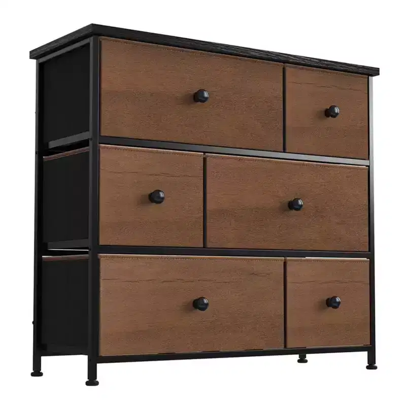 6 Drawer Steel Frame Bedroom Storage Organizer Chest Dresser with Waterproof Top, Adjustable Feet, and Wall Safety Attachment