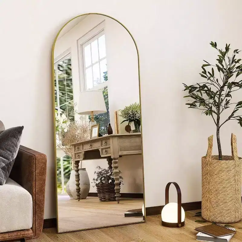 56 Inchx 21 Inch Full Length Mirror Arch Floor with Aluminum Alloy Frame Gold Standing Wall Mounted Leaning Large Bedroom