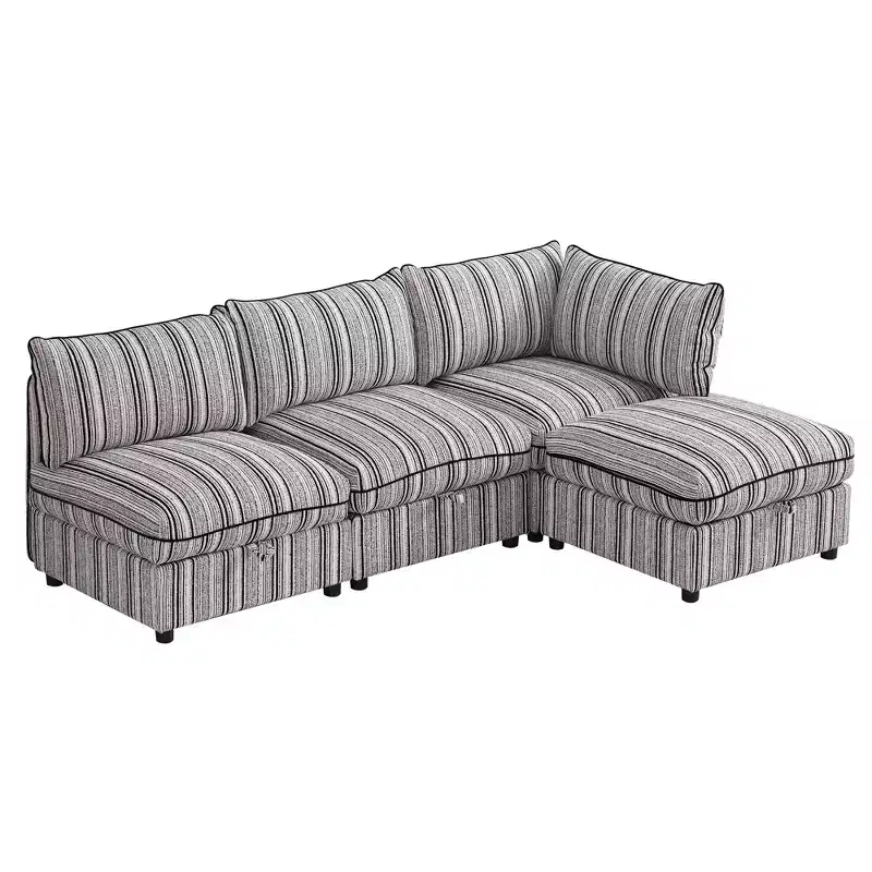 GDFStudio Jeju Modular Upholstered Storage 60'' Loveseat with Two Ottomans