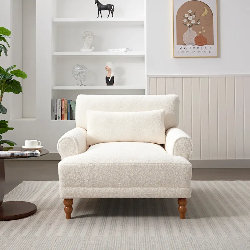 White 37.8 Velvet Accent Chair with Lumbar Support
