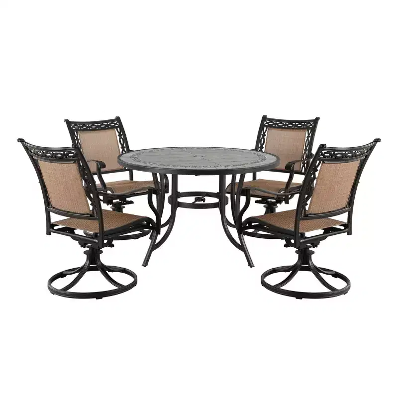 CLIHOME 5-Piece Outdoor Aluminum Dining Set With 4 360 Swivel Chairs & 1 48 Round Ceramic Tile Table With Umbrella Hole