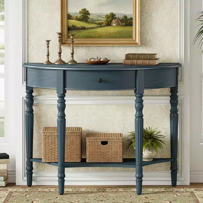 Polibi Farmhouse Crescent Entry Console with Drawer & Shelf