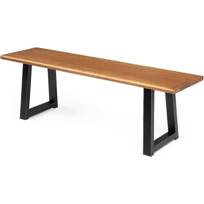 VINGLI 57in Outdoor Bench with Metal Legs, Long Wood Dining Bench Indoor Outdoor, All-Weather Wooden Porch Bench for Yard Garden Patio