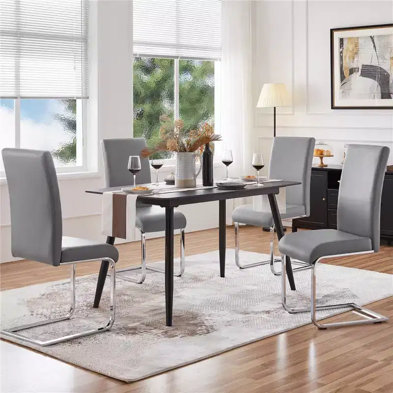 Yaheetech Set of 4 Faux Leather Dining Chairs with Metal Legs