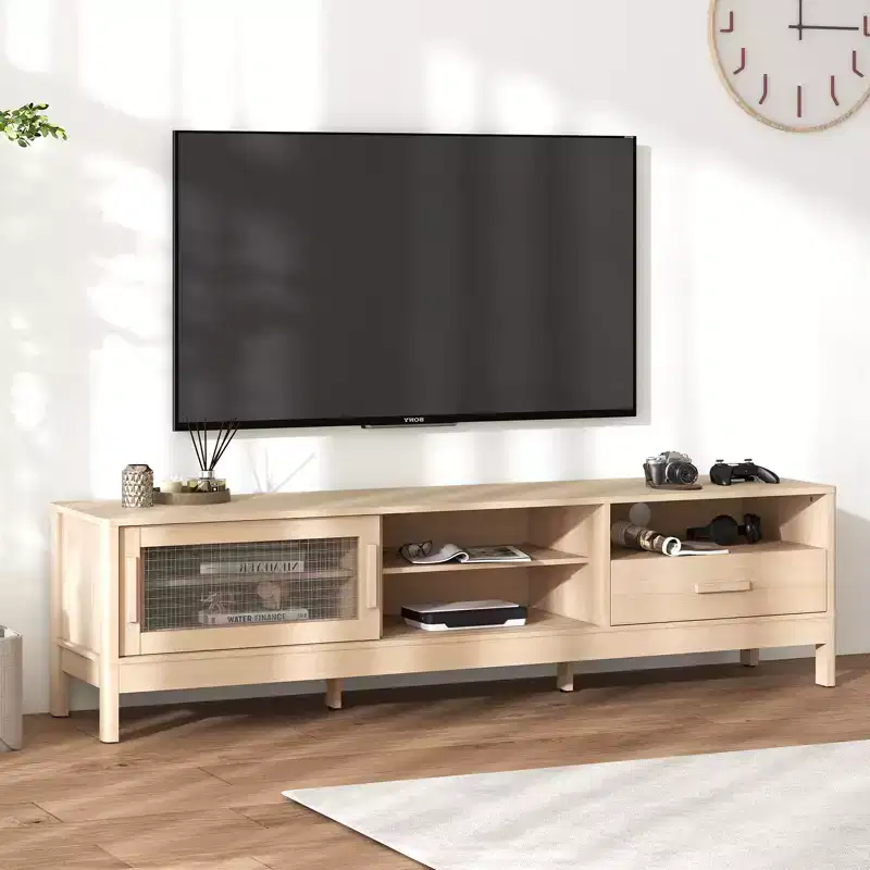Bestier Modern TV Stand with Sliding Acrylic Door, Large Storage Drawer & Adjustable Shelves for 75 TVs
