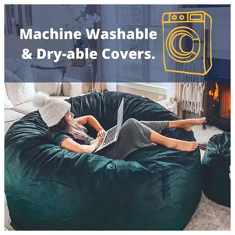6 ft Oversized Bean Bag Chair — Cloud Fur, Machine-Washable Cover, Foam Filled