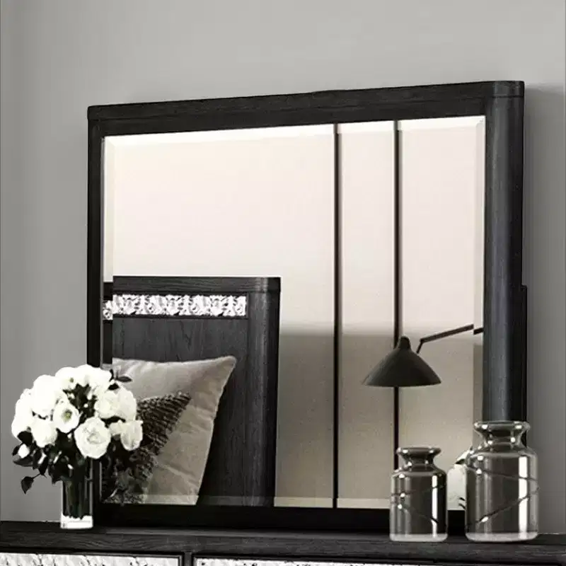 Dresser Mirror with Beveled Design, Ash Gray Solid Wood 38x42