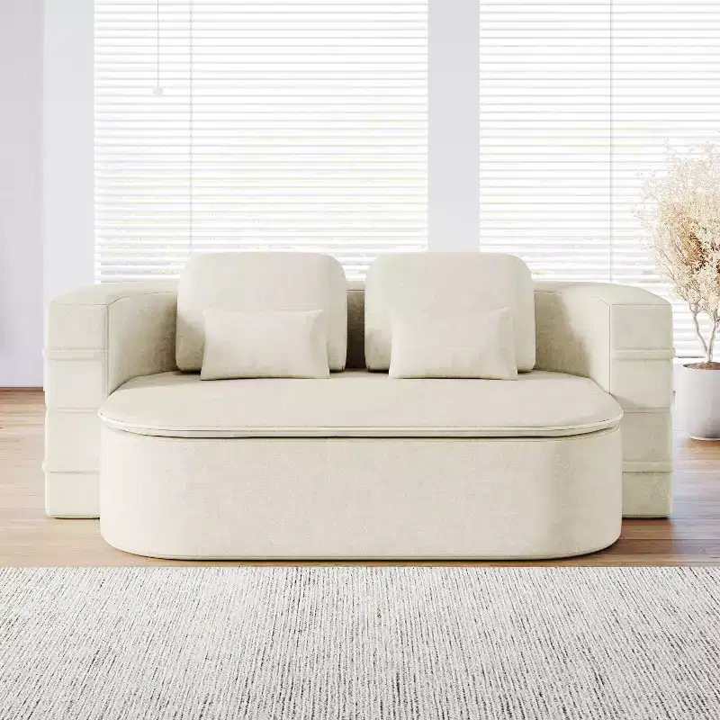75'' 2-in-1 Foldable Sofa Bed, Convertible Floor Couch with Foam Cushion and Multi Functional Blanket for Living Room Bedroom Studio