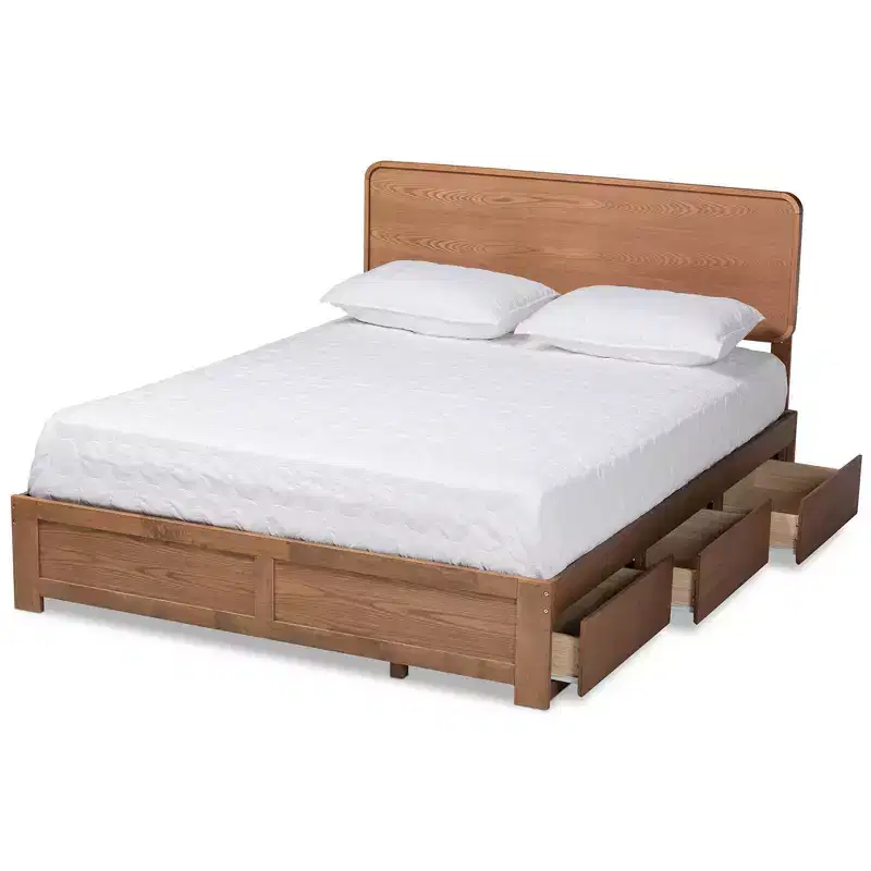 Full Eleni Modern Wood 3 Drawer Platform Storage Bed Walnut/Brown - Baxton Studio