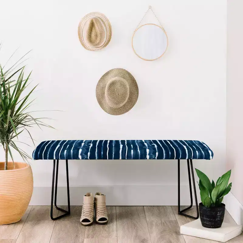 Ninola Design Navy Ink Striped Bench Blue/Black - Deny Designs: Faux Leather, Steel Legs, 46"W