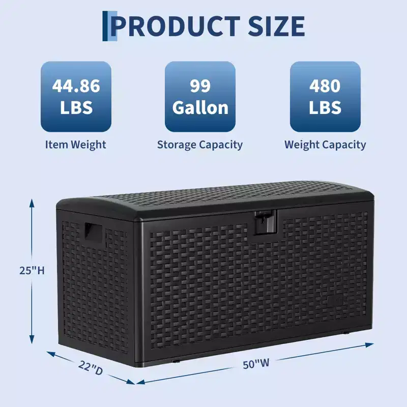 73 Gallon Waterproof Large Resin Deck Box Indoor Outdoor, Lockable Storage Container for Patio Furniture Cushions, Throw Pillows, Garden Tools