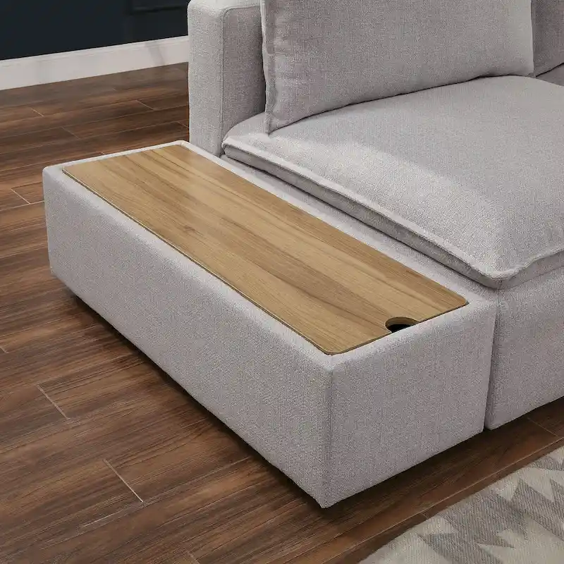 Contemporary Light Grey 43-Inch Fabric Upholstered Storage Console