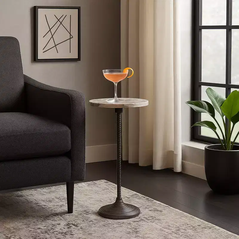 Contemporary End and Side Table with Marble Top for Home Decor - Small Table Stand for Bedside, Bedroom, or Drink Table