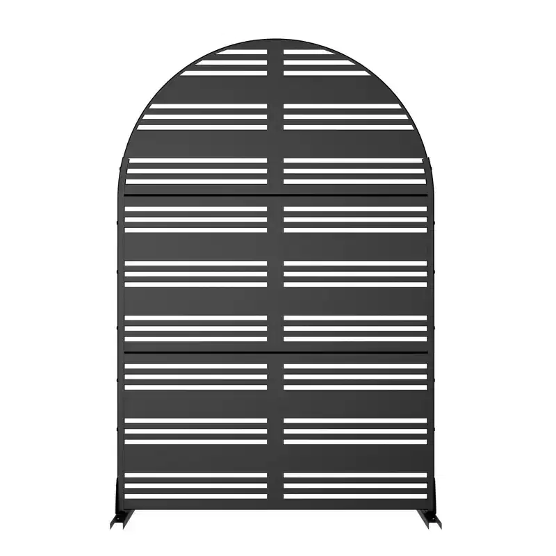 Harold Wide-One Narrow-Two B-Style Louvered Black Arched Galvanized Steel Screen 183x120x40cm