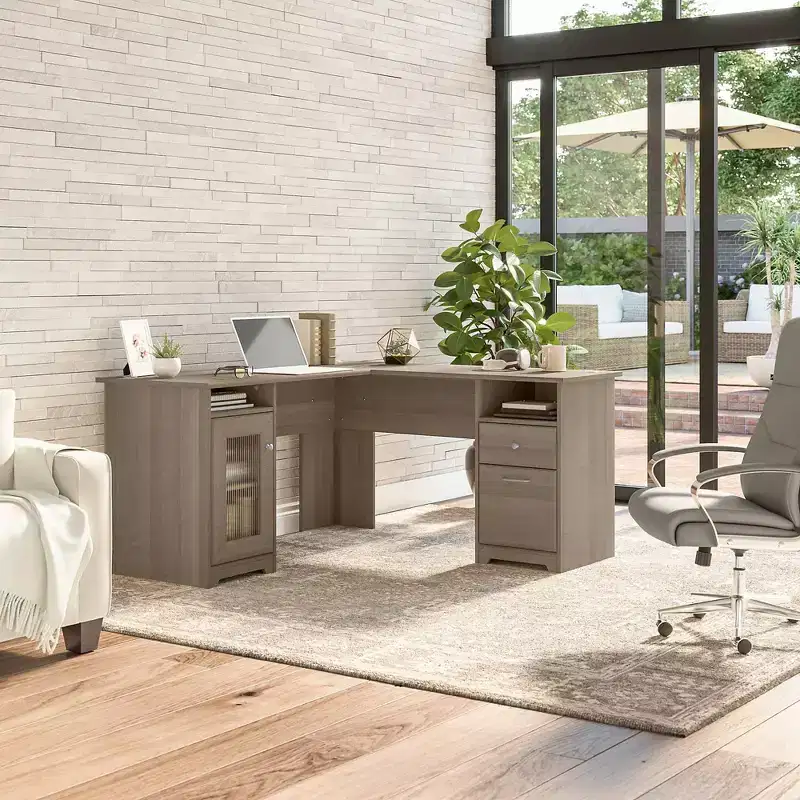 Cabot 60W L Shaped Computer Desk Ash Gray - Bush Furniture