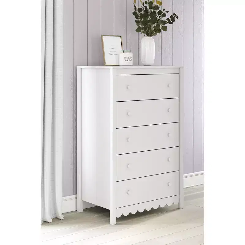 5-Drawer Tall White Dresser – Vertical Storage Chest for Bedroom & Closet