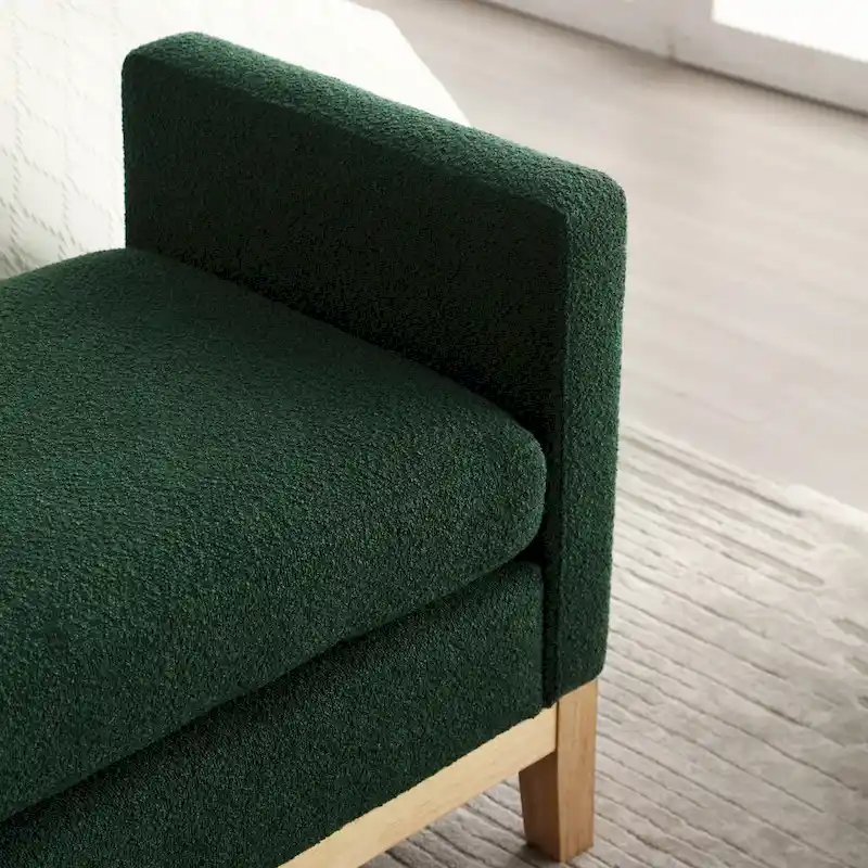 Modern Boucle Upholstered Bedroom Bench With Wood Legs,Entryway Bench
