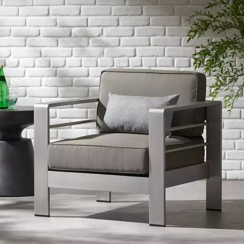 Christopher Knight Home Cape Coral Outdoor Aluminum Club Chair with Cushions, Silver/Khaki