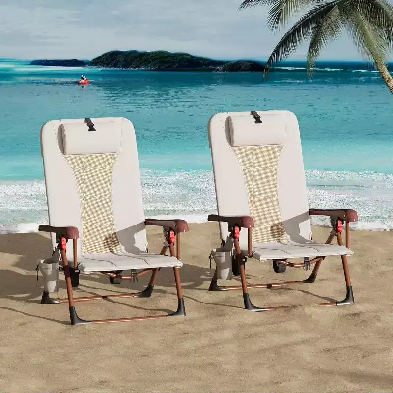 Portable Backpack Beach Chair for Adults-Folding Camping Chair with Storage Pouch & Cup Holder,Adjustable Lounge Chairs for Outdoor,Travel,Picnic