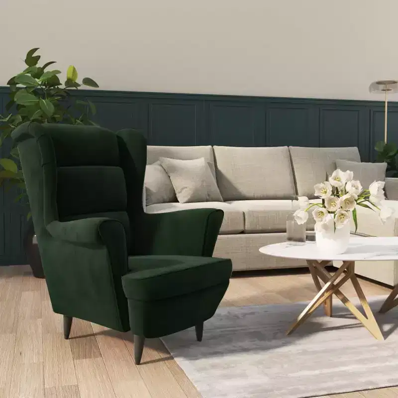 VidaXL Armchair Dark Green Velvet - Plywood Standard Accent Chair