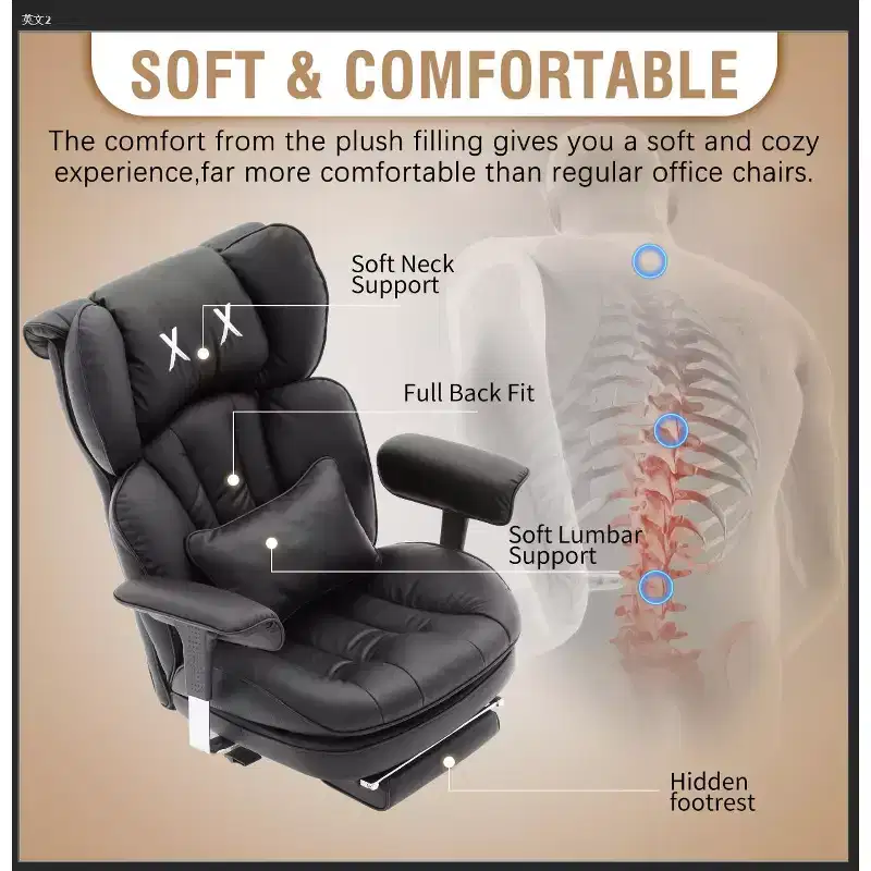 Big and Tall Office Chair with Footrest - Efomao High Back Executive Desk Chair with Wide Seat, Adjustable Armrests, Ergonomic Computer Chair, Black