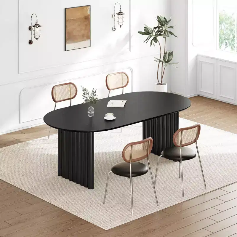 PexFix 67 x 33.5 Dining Table Wood Oval Kitchen Table with Scratch-Resistant Top & Striped Legs Modern Farmhouse for Living Room Kitchen Black