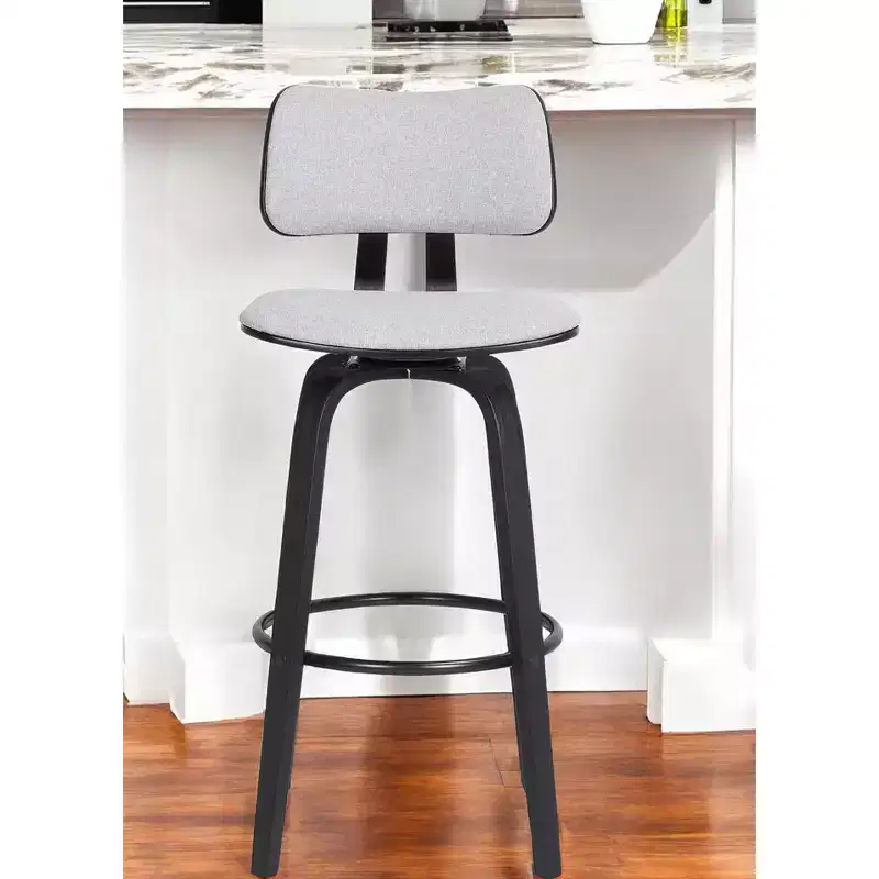 HomeRoots 26 Light Gray And Black Fabric Swivel Low Back Counter Height Bar Chair