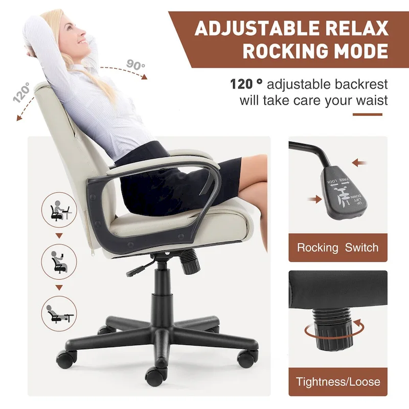 Adjustable Office Chair with Padded Armrests and PU Leather Seat