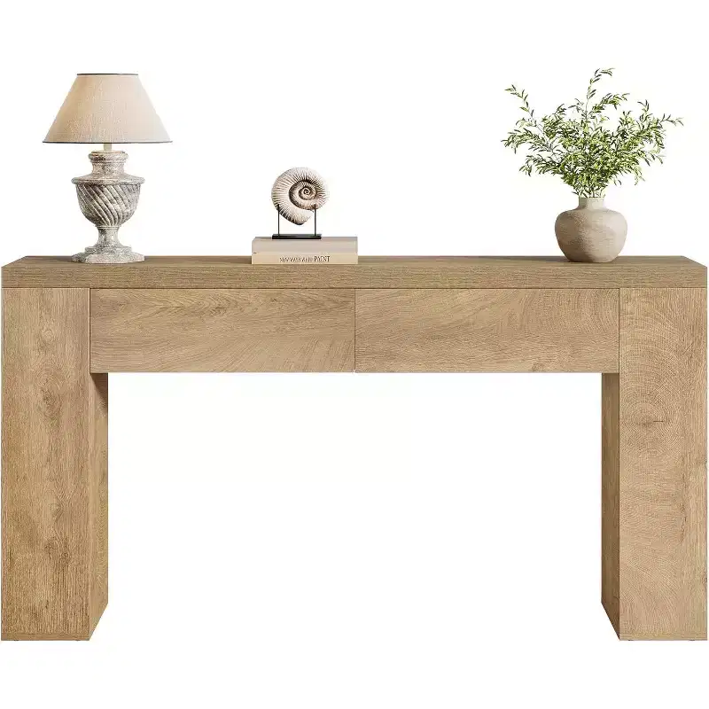 Lantine 63-Inch Wooden Console Table with 2 Hidden Drawers, Farmhouse Sofa Table for Living Room, Hallway, Entrance, Foyer, Easy Assembly