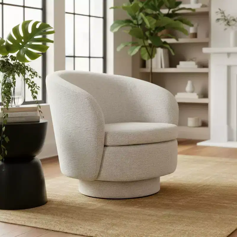 Modern Swivel Barrel Accent Chair with Curved Back, Upholstered Fabric Chair with Padded Seat for Living Room or Bedroom-Panipeachy