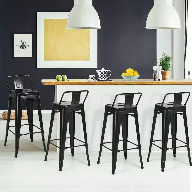 Costway Set of 4 Metal Bar Stools 30'' Bar Height Barstools Industrial W/ Low Back Steel