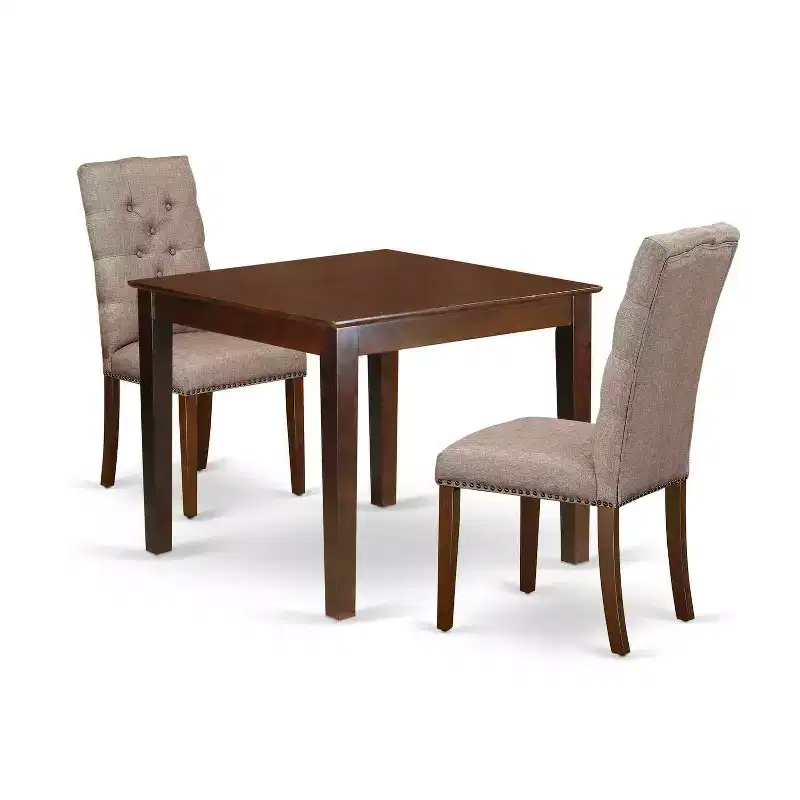 HomeStock 3-Piece Mahogany Finish Rectangular Solid Wood Top Dining Table Set