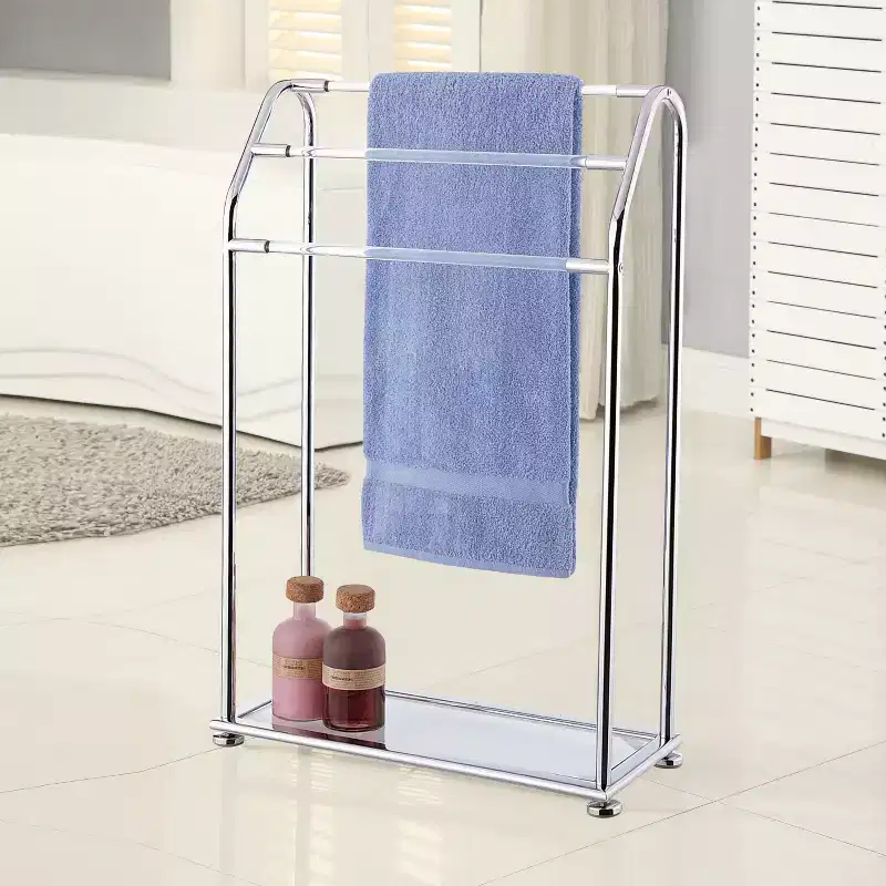 Three Bar Acrylic Towel Rack Chrome - Organize It All: Freestanding Bathroom Storage, Metal Frame, 3 Shelves