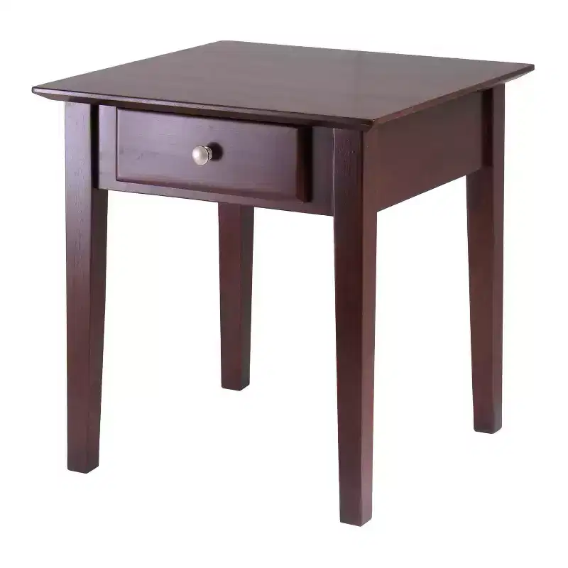Rochester End Table with One Drawer, Shaker - Antique Walnut - Winsome: Square Side Table, Tapered Legs, Storage