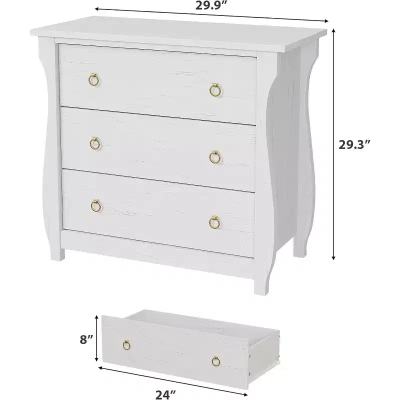 3-Drawer Chest  Modern Boho Tall Dresser with Curved Legs, Rattan Detailing, and Versatile Storage for Bedroom, Living Room, Entryway, or Balcony